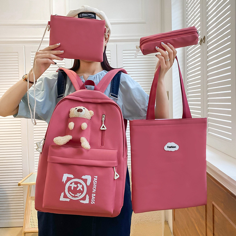 New cross-border backpack set of four pieces, high appearance level, primary school bag for girls, fashionable and simple, junior high school homework bag details Picture