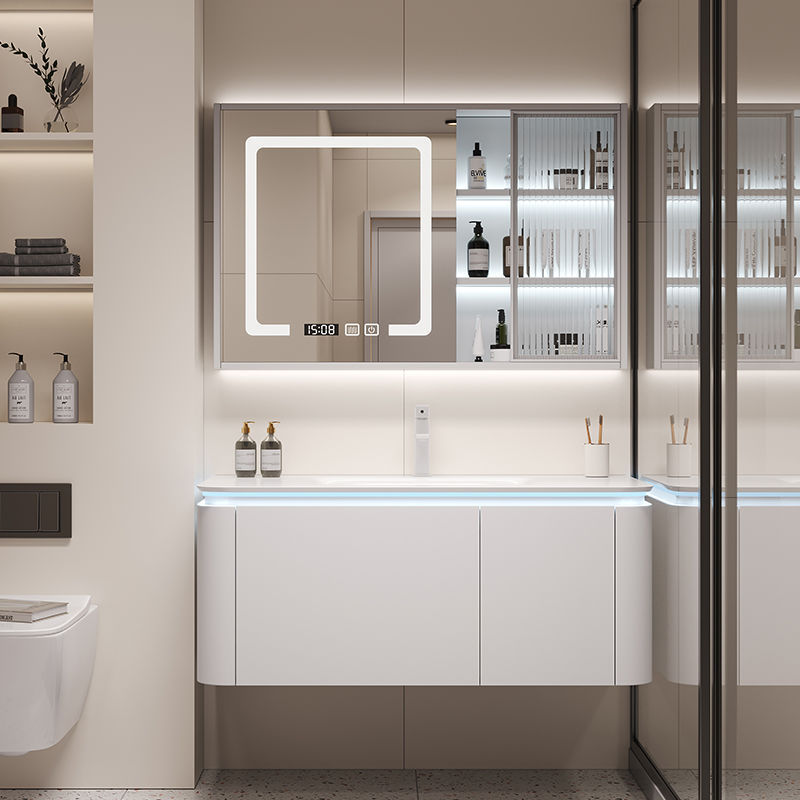 Integrated basin, washbasin, smart bathroom cabinet, combined bathroom, washbasin, washbasin, simple bathroom, rounded corner ceramic details Picture