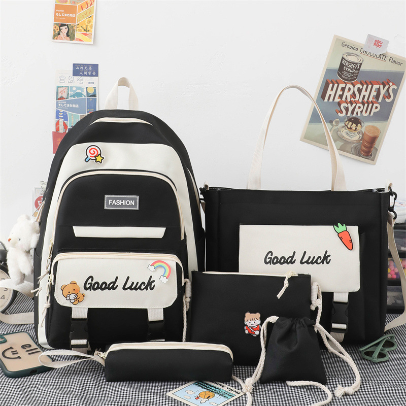 A new Japanese minimalist five-piece set for junior high and high school students, a Korean version large-capacity backpack for girls Specification drawing