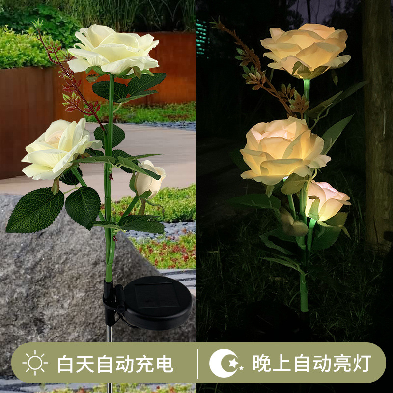 Cross-border outdoor solar flower lights, 3-head and 5-head rose garden lights, ground plug lawn lights, landscape manufacturer in stock details Picture