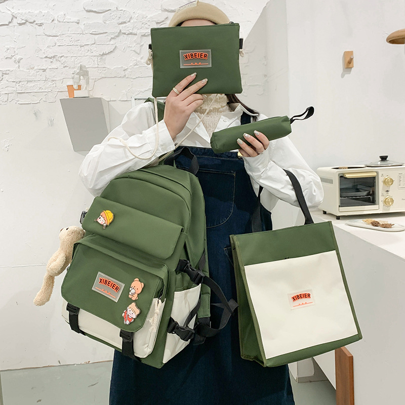ins schoolbag for girls, Korean version, Harajuku ulzzang forest style, four-piece backpack set for junior and senior high school, trendy student backpack, cross-border Application Scenario