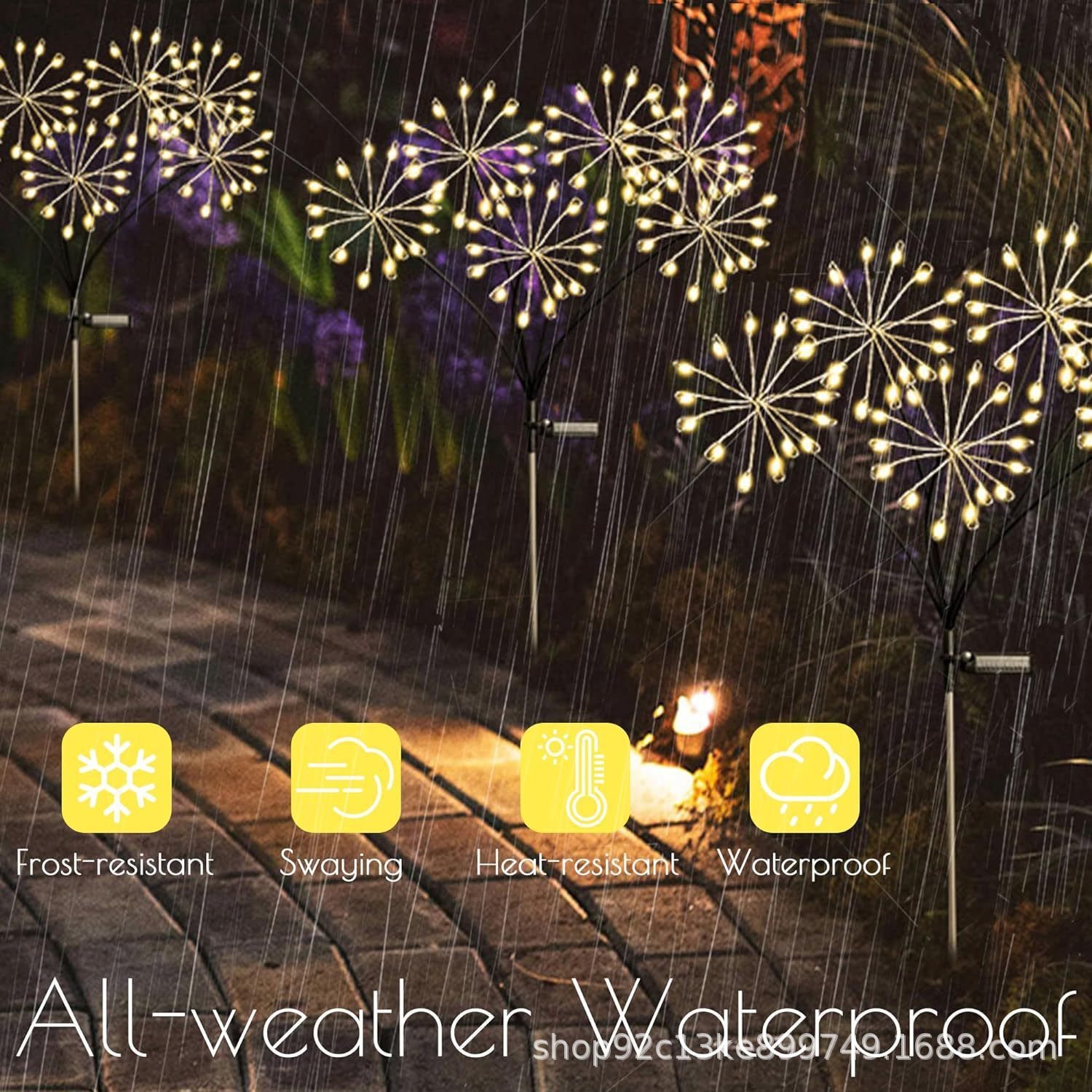 25-year new solar-powered outdoor firefly explosion lamp, garden courtyard, festival decoration, lawn, smoke string flower lamp Specification drawing