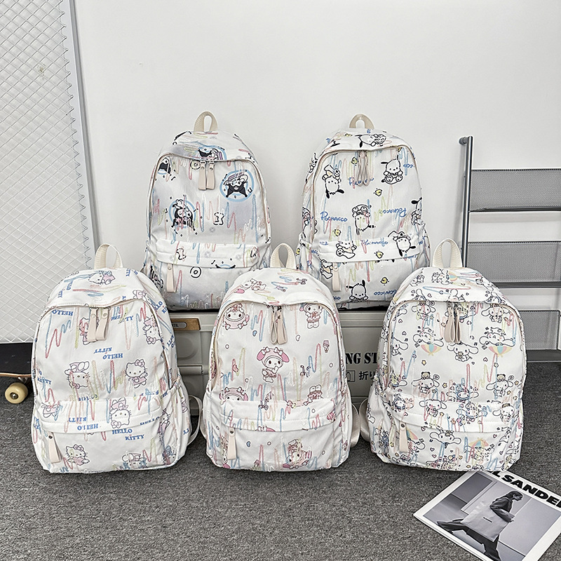 2024 New cartoon backpack, fashionable and casual graffiti backpack, college style, large-capacity schoolbag for junior and senior high school students full figure