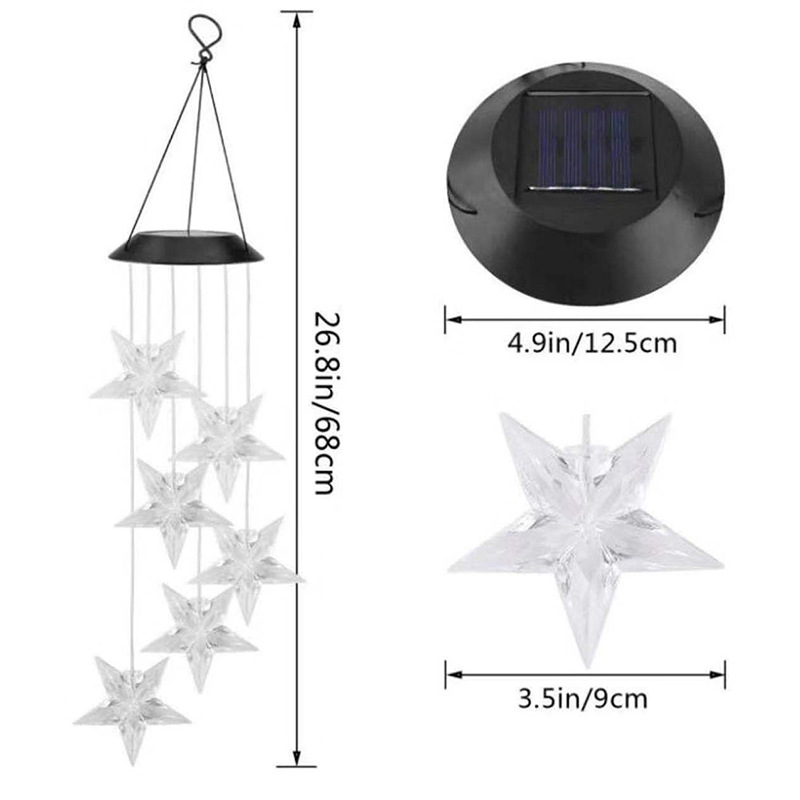 Cross-border e-commerce solar wind chimes, seven-color gradient outdoor courtyard garden decorative atmosphere chandeliers, waterproof landscape lights Item Picture