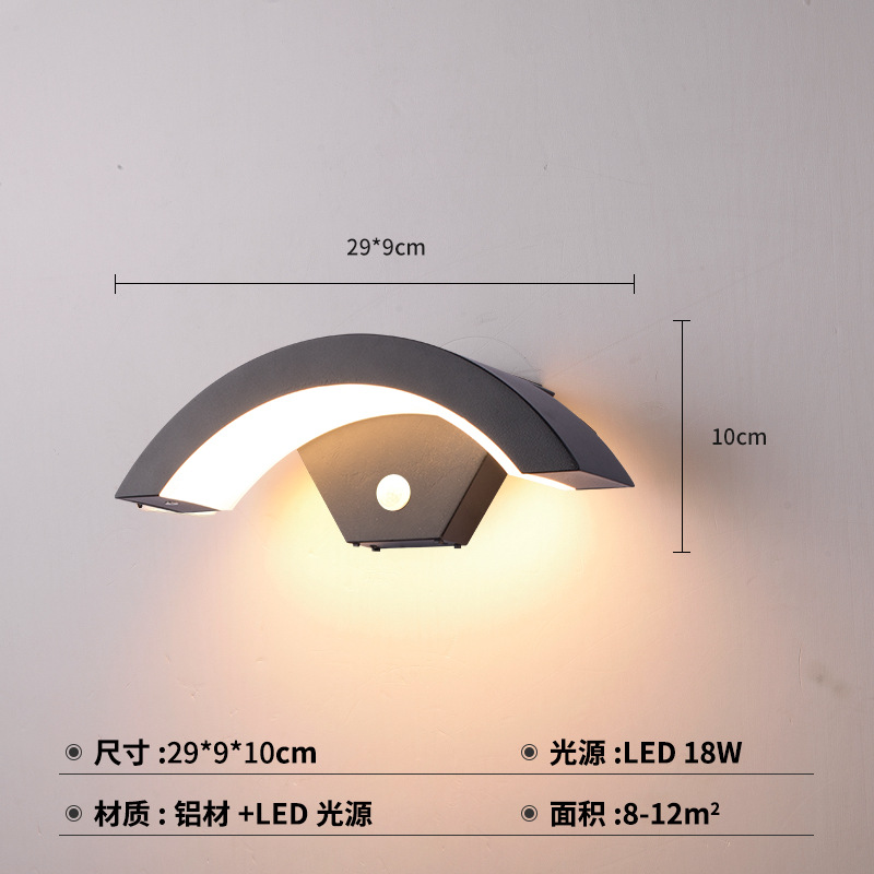 led outdoor waterproof human body sensor wall lamp, simple and creative courtyard outdoor balcony entrance moon-shaped wall lamp Application Scenario