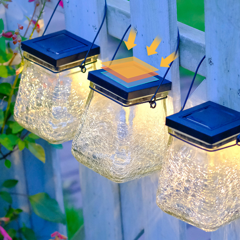 Solar crack hanging lamp, outdoor garden and courtyard lamp, solar square glass table lamp full figure