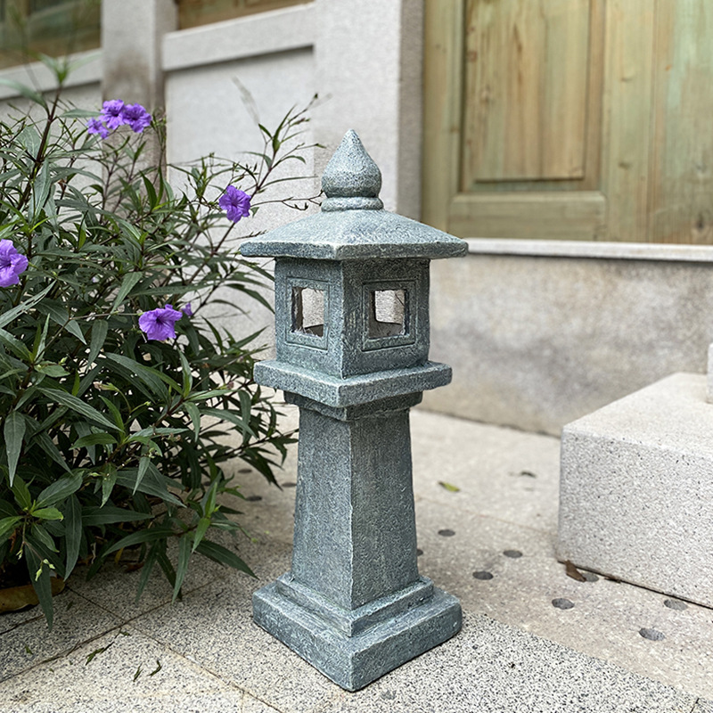 Outdoor solar garden lamps, ancient-style Zen, Japanese stone pagoda decorative resin craft ornaments, garden garden lamps details Picture