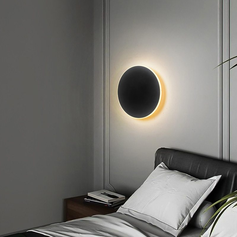Nordic minimalist led circular wall lamp, touch bedroom bedside lamp, corridor, staircase, entrance sensor light, solar eclipse Specification drawing
