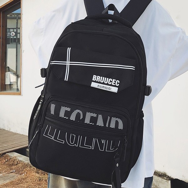 Simple computer bag, men's backpack, high school student spliced double-shoulder backpack, cool and versatile, college birthday style large backpack Specification drawing
