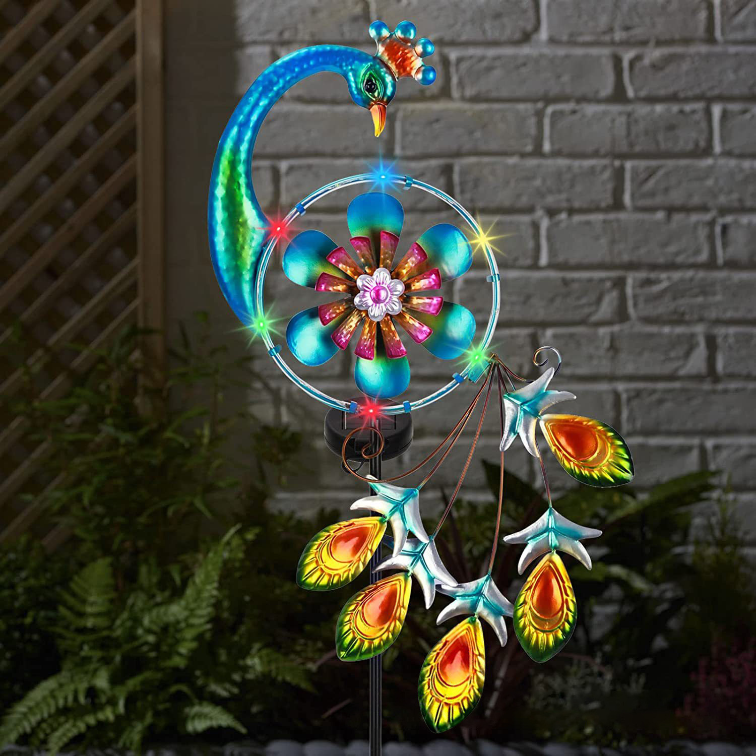 Cross-border solar ironwork peacock lamp, windmill rotation, courtyard garden decoration, lawn lamp, outdoor waterproof ground insert lamp Specification drawing