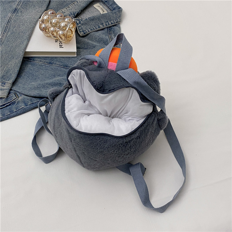 Cute Grey Wolf backpack, girl cartoon backpack, simple and versatile, student fluffy bag, doll bag, figurine bag Application Scenario