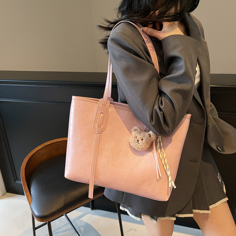 High-end stone-patterned large-capacity hand-held tote bag for women 2025 new style, fashionable and simple solid color commuting single-shoulder bag Specification drawing