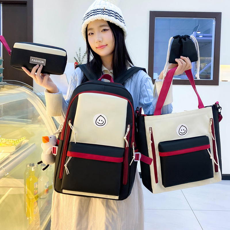 New fashionable color-blocked schoolbag, large-capacity campus backpack for junior and senior high school, simple forest-style backpack, girls' casual bag Specification drawing
