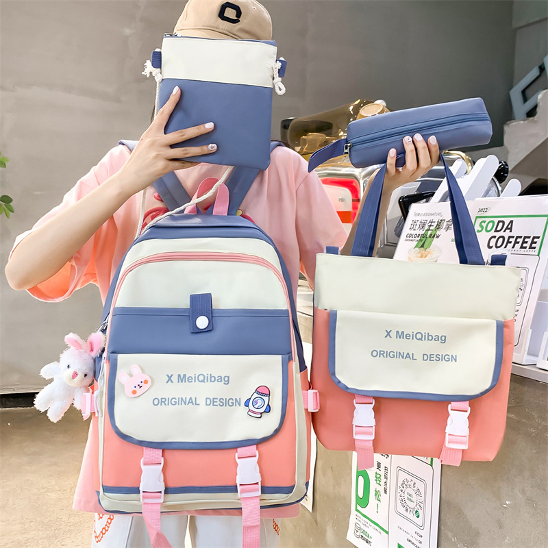 New backpack for girls, a large-capacity, lightweight and casual backpack for primary and junior high school students. Four-piece set of buns and mother bags, trendy Specification drawing