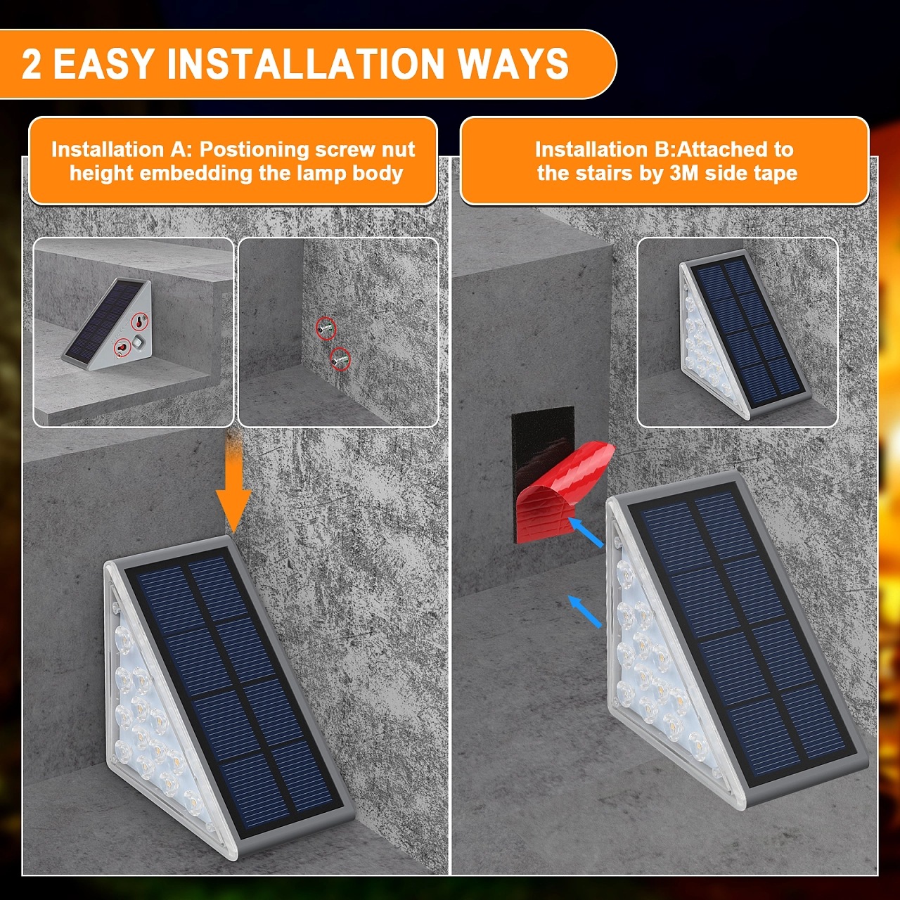 Cross-border outdoor waterproof triangular staircase light, high-brightness garden walkway lighting, anti-theft solar step light Specification drawing