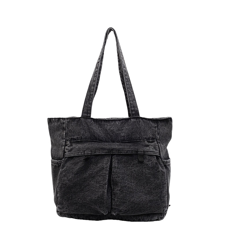 Large-capacity denim lightweight bag for women 2025 new casual design commuter tote bag, versatile pleated shoulder bag Item Picture