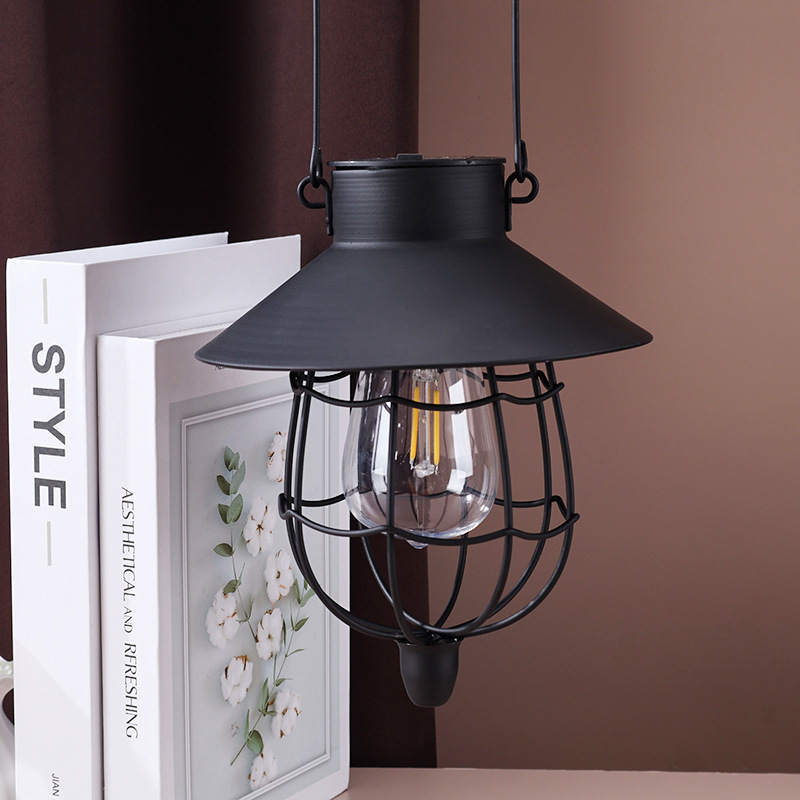Cross-border outdoor solar courtyard ironwork hanging lamps, outdoor retro balcony decoration, courtyard ironwork tungsten filament lamp manufacturer details Picture