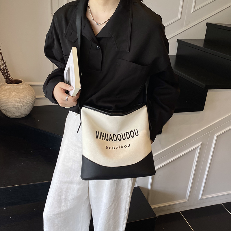 Casual bucket bag, large-capacity canvas bag, women's 2025 new style popular and versatile single-shoulder bag, women's crossbody bag Specification drawing