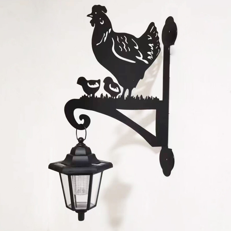 Ironwork garden decoration solar lamps, wall lamps, wall-hung hens, outdoor courtyard handicrafts, wall garden animal lamps details Picture