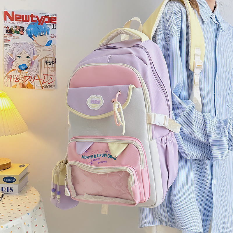 Cute and painful backpack for junior high school students, large-capacity backpack for girls, high school and college students, and travel backpack for girls Specification drawing