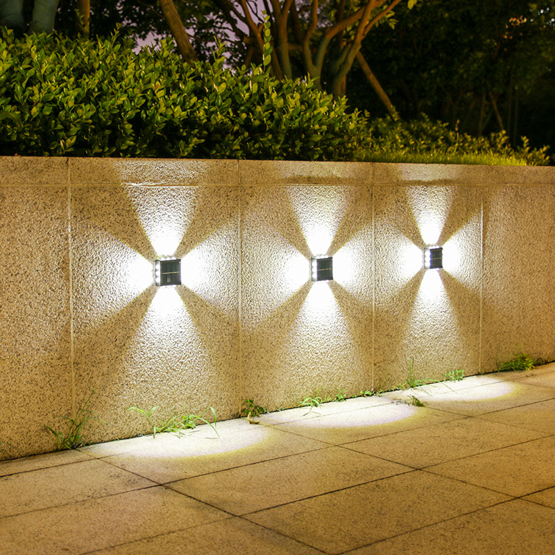 Solar-powered night light, outdoor garden fence light, waterproof LED four-sided light, outdoor decorative courtyard wall light Application Scenario