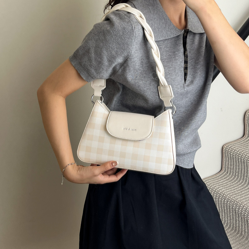 New cross-border bags for women, fashionable and versatile underarm bags, color-blocking checkered crossbody bags, and trendy, niche and simple single-shoulder bags details Picture