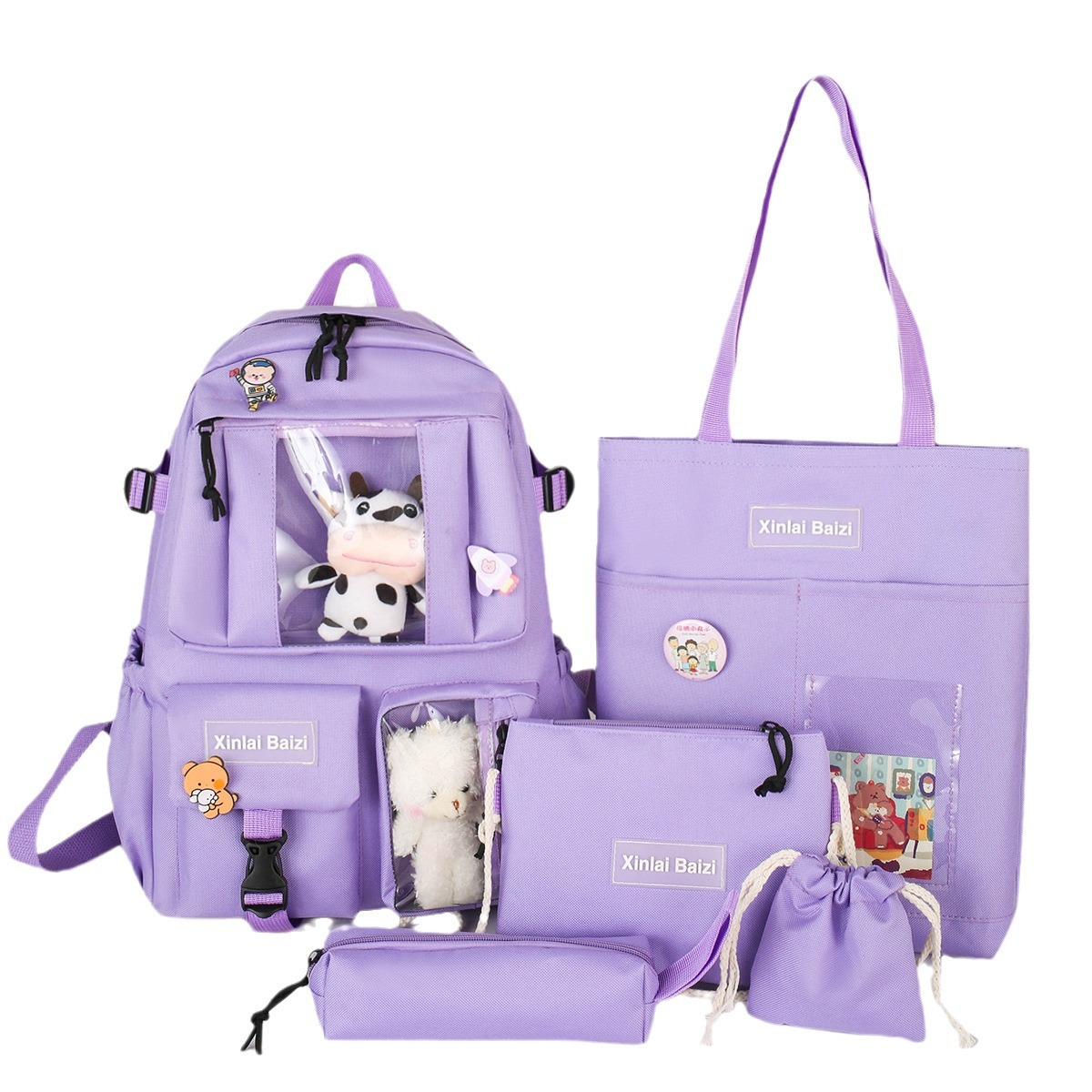 Schoolbag for junior high school and primary school students, Korean forest-themed cute Harajuku backpack, Korean Instagram-style backpack set of five pieces Item Picture