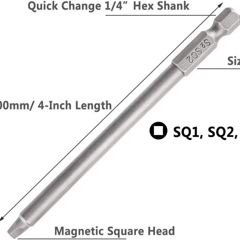 Set of square screwdriver, 50, 100mm long, S2 material, electric screwdriver, electric screwdriver, screwdriver head, air screwdriver Specification drawing