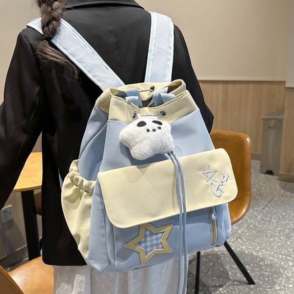 The new cute color-blocking student single-shoulder bag, a multi-functional backpack with a girlish style, features a casual design and a large capacity Specification drawing