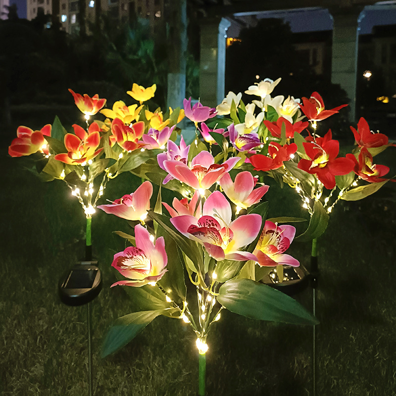 New LED villa garden decoration outdoor waterproof ground insert light lawn simulation flower light 7-head solar orchid light Application Scenario