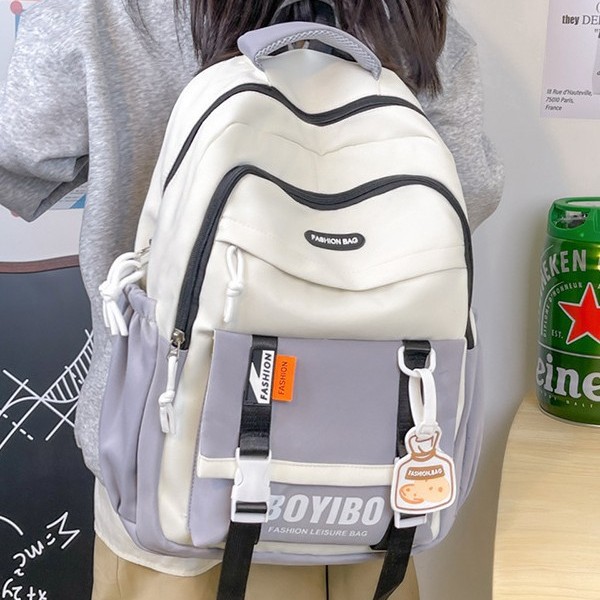 New color-blocking backpack for women, 2024 new fashionable and trendy computer bag, large-capacity schoolbag for junior high school, senior high school and college students Specification drawing
