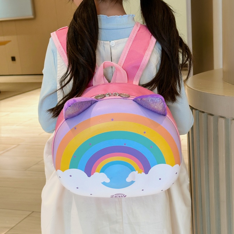 Cross-border Kindergarten Unicorn Glowing Schoolbag for 3-5 years Old Girls, Eggshell Bag, Cartoon Super Cute Girl Double Rainbow Bag full figure