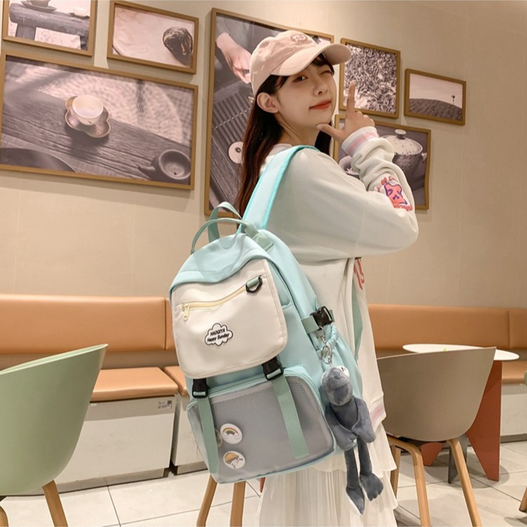 New Japanese-style ins school high school backpack, junior high school backpack, girls' color-matched backpack, girls' schoolbag details Picture