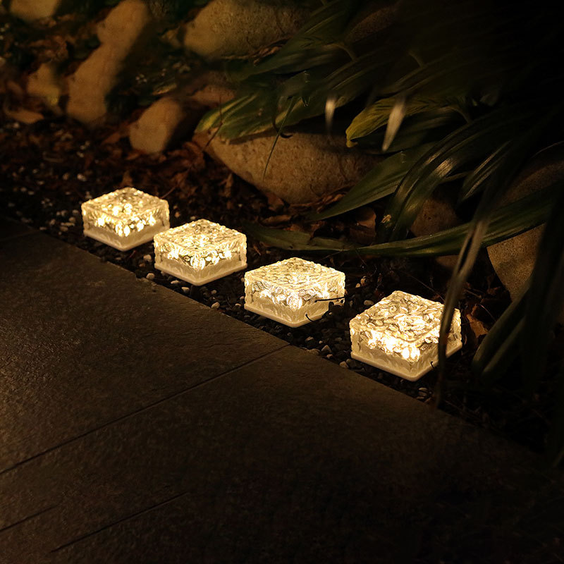 Amazon solar glass ice brick light Outdoor courtyard landscape garden step decoration atmosphere ice block floor tile light details Picture