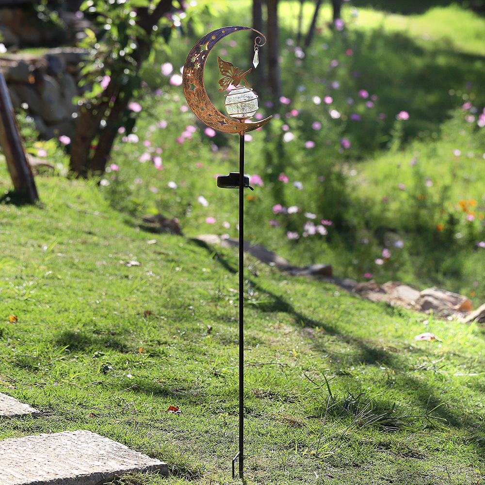Outdoor solar moon ground insert light, outdoor courtyard garden camping fairy fairy iron art hollowed-out decorative light details Picture