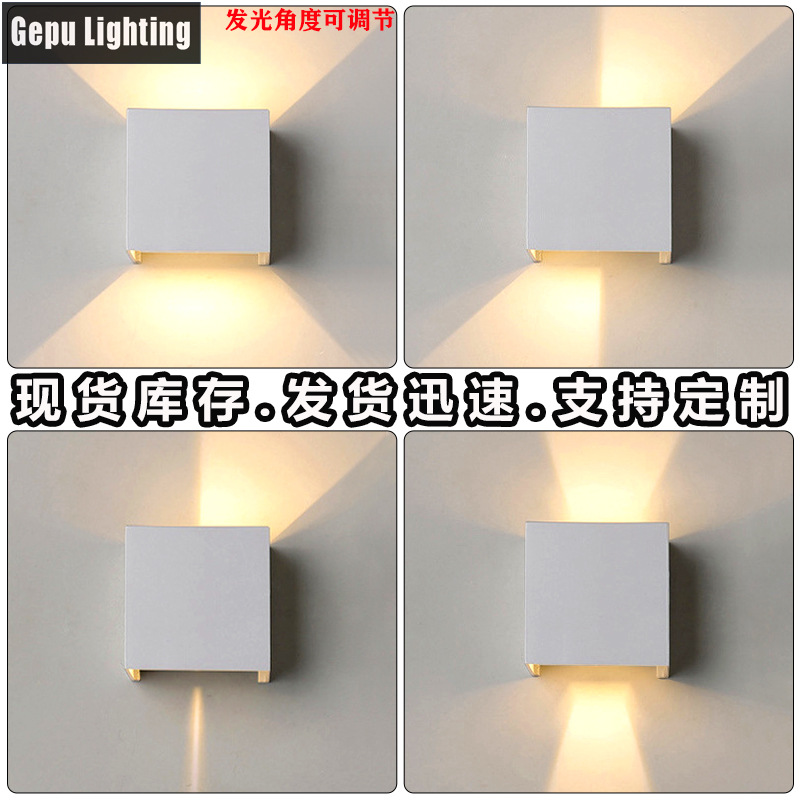 Plastic outdoor wall lamp, led classic square double-head top and bottom lighting garden lamp, outdoor waterproof balcony cross-border model Specification drawing