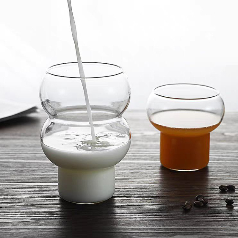 High borosilicate glass household creative gourd cups, milk and juice cold drink cups, latte coffee cups, ice cream cups Specification drawing