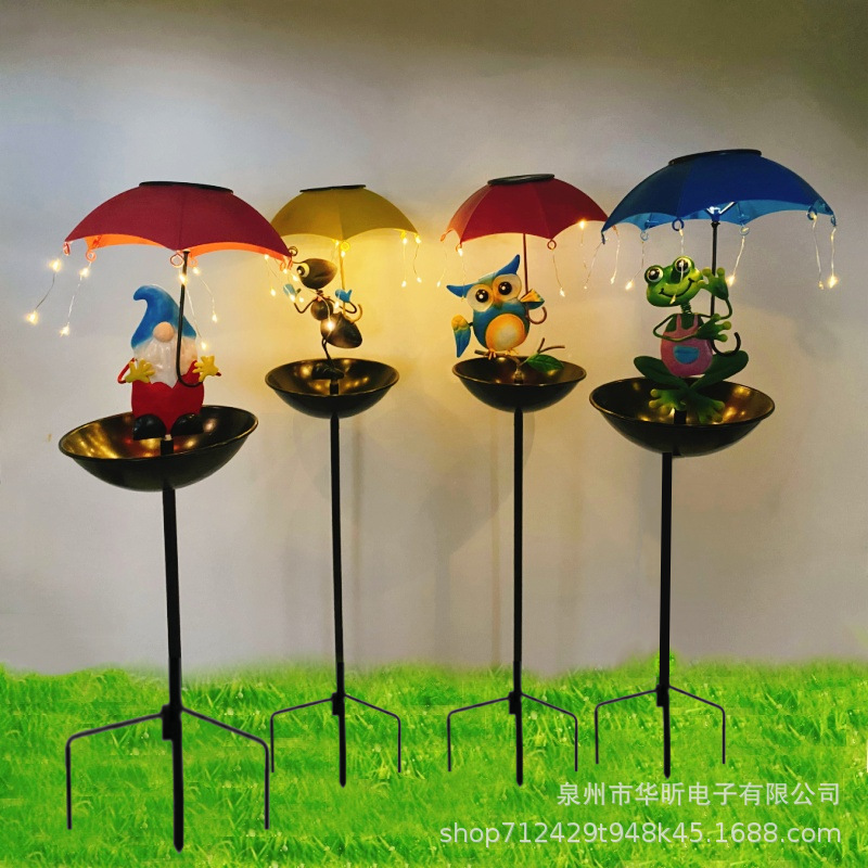 Cross-border in-stock solar garden lights, flamingos, bees, umbrella lights, solar ground plug lights, solar lawn lights Application Scenario