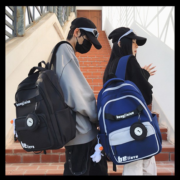 Retro workwear-style backpacks for girls, large-capacity bags for high school and junior high school students in contrasting colors, and trendy computer backpacks for boys Specification drawing