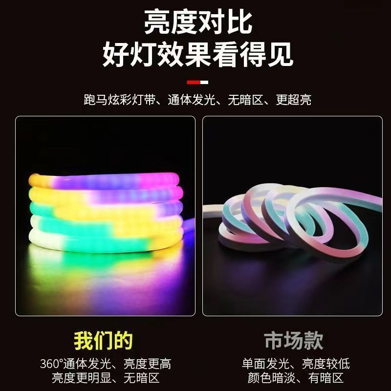 220v circular seven-color running horse 360 light-emitting light strip, flashing water flow shape, flexible outdoor waterproof and sun-proof factory Specification drawing