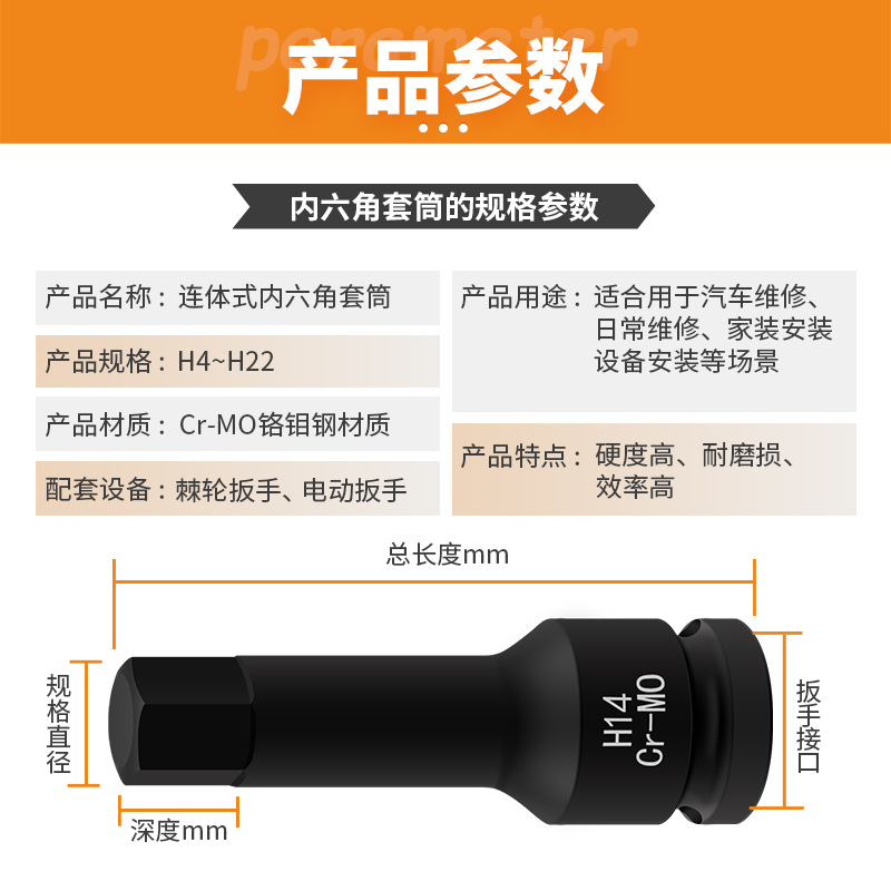 Wind cannon screwdriver head 1/2 Large flying integral screwdriver head Pneumatic hexagon socket socket set Extended pneumatic wrench H19 details Picture