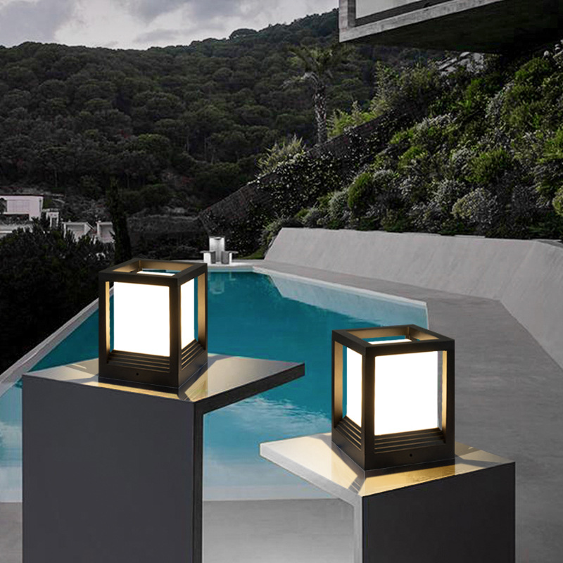 Wall column head lamps, solar courtyard, European-style simple modern wall column head lamps, outdoor waterproof villa garden layout Specification drawing