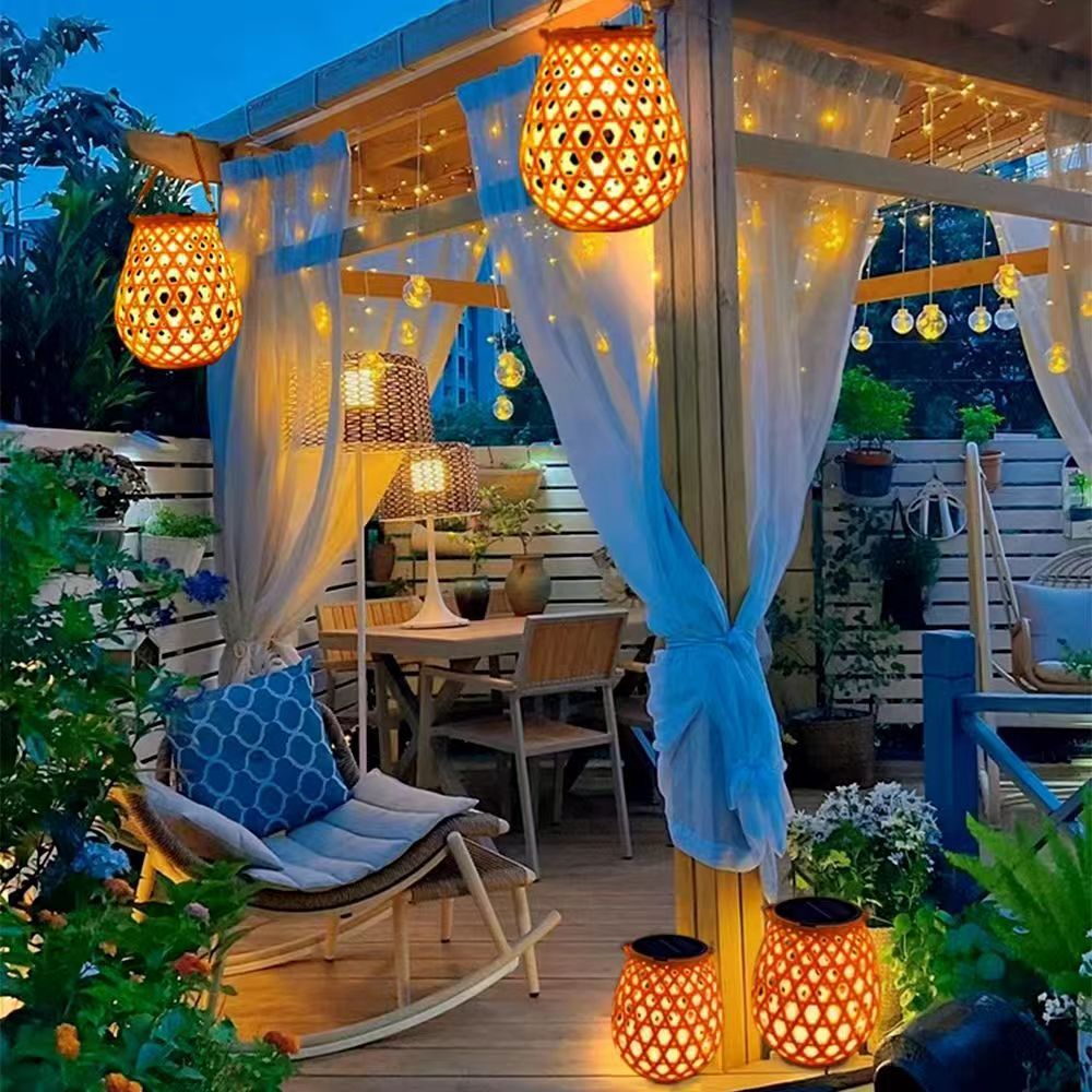 Solar-powered outdoor bamboo weaving, khaki and wooden lanterns, rattan weaving, Chinese handcrafted decorative atmosphere lanterns Specification drawing