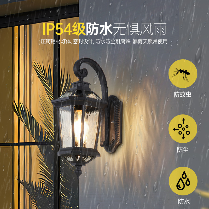 Outdoor wall lamps, American-style waterproof corridor lights, European-style antique outdoor balcony, villa courtyard gate lights, led details Picture