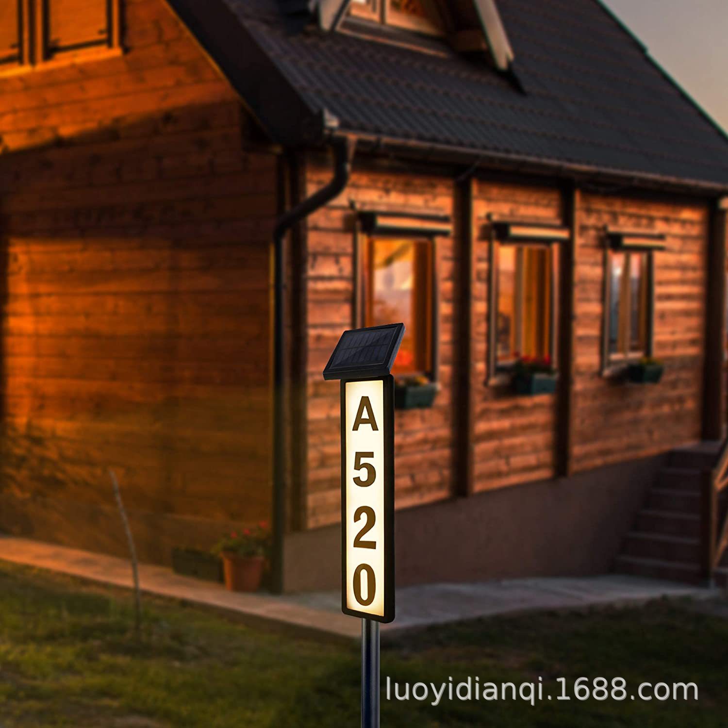 Solar-powered doorplate light, house address, digital light, ground insert indicator sign, waterproof full figure