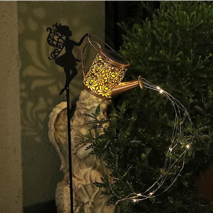 Cross-border solar garden angel water bottle lamp, outdoor display item, ground socket lamp, landscape lamp, ironwork hanging item lamp, lawn lamp details Picture