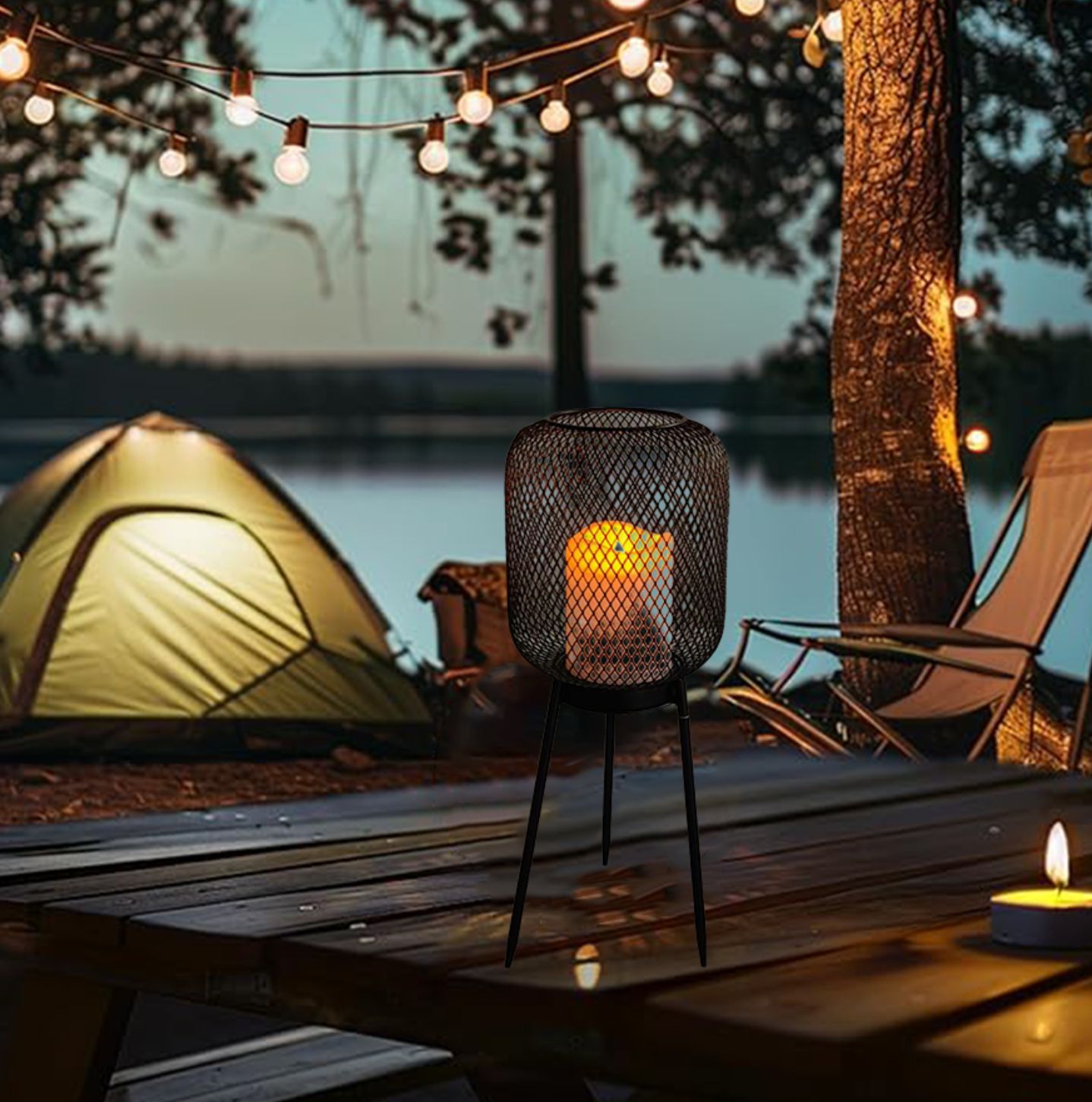 New cross-border courtyard balcony table lamp, decorative table lamp, simple style night light, outdoor garden, solar courtyard candle full figure