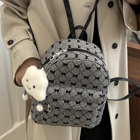 Sweet mini hand-held backpack for women 2025 New style, trendy and versatile fabric, fresh bow print small backpack full figure