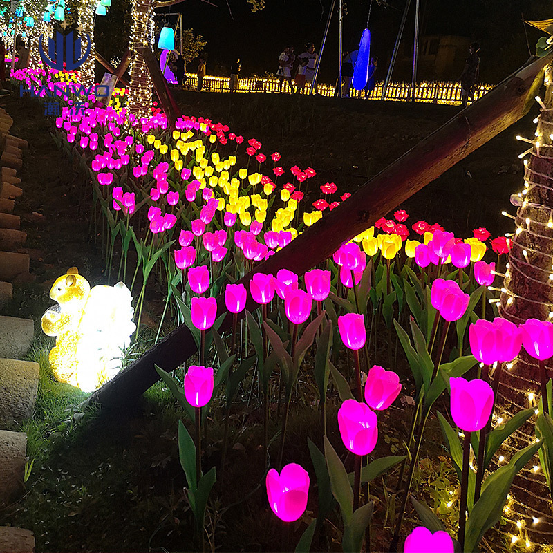 led tulip ground insert lights, outdoor waterproof tulip lanterns, park and square lighting projects, decorative lawn lights full figure