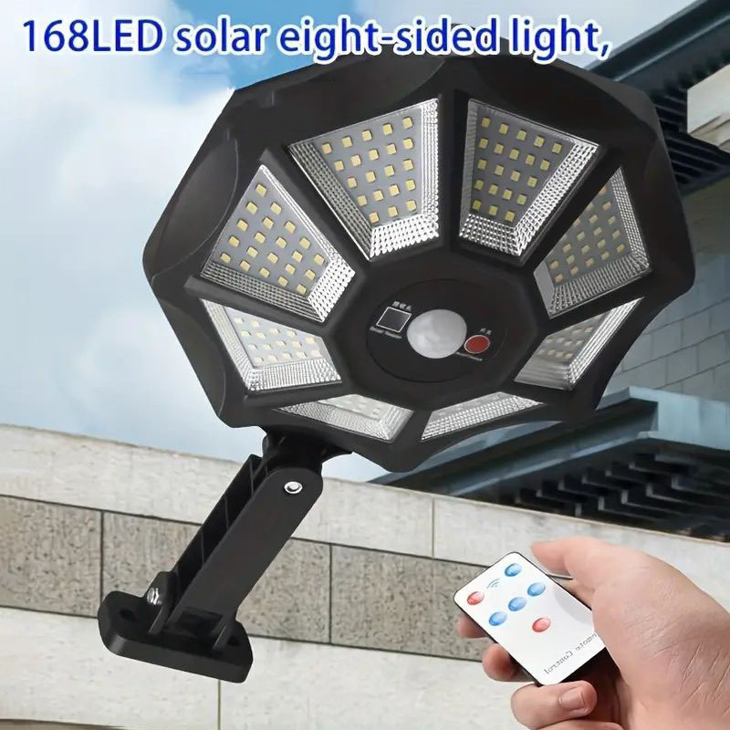 Cross-border 168LED octagonal light strip remote control, large-angle adjustable human body sensing solar charging lamp details Picture